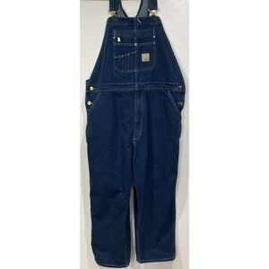 Carhartt Bib Overalls Mens 40x28 Denim Loose Fit Adjustable Straps Blue OR4672-M